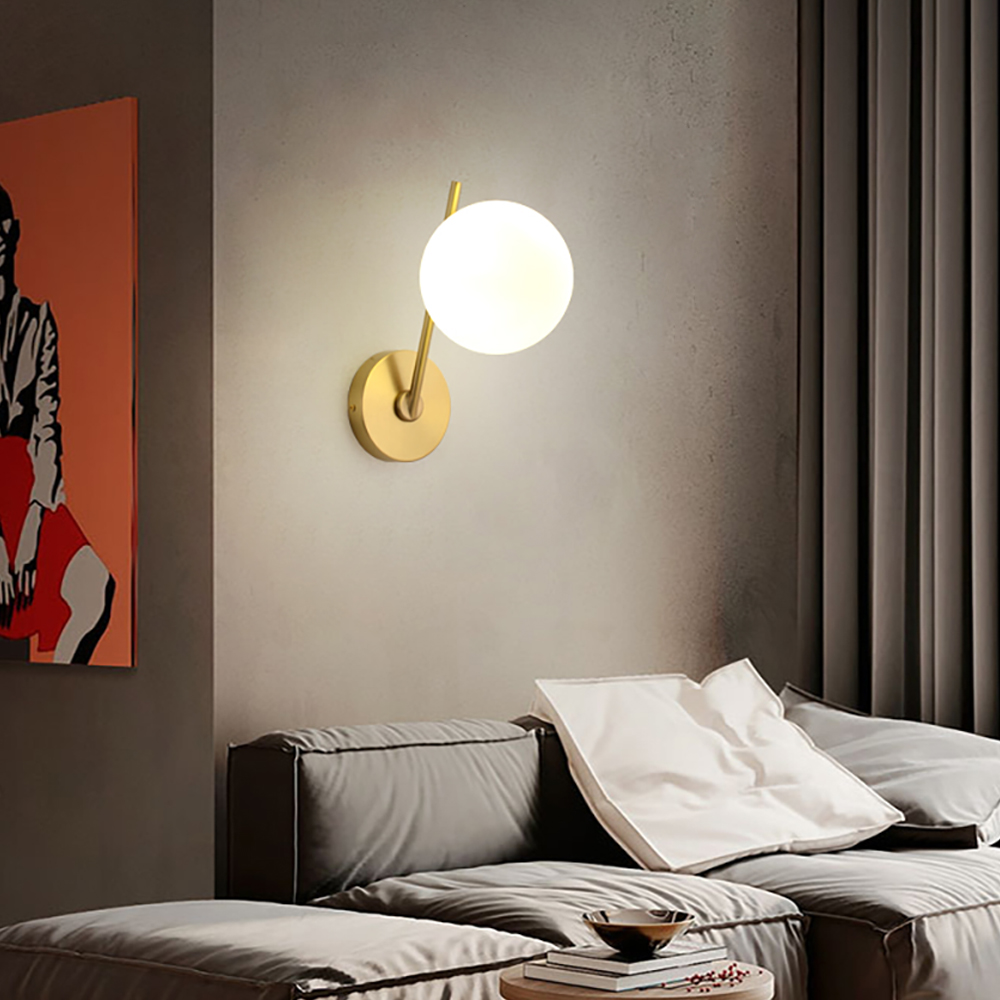 

Modern 1-Light Wall Light Gold Armed Sconce with Glass Globe Shade