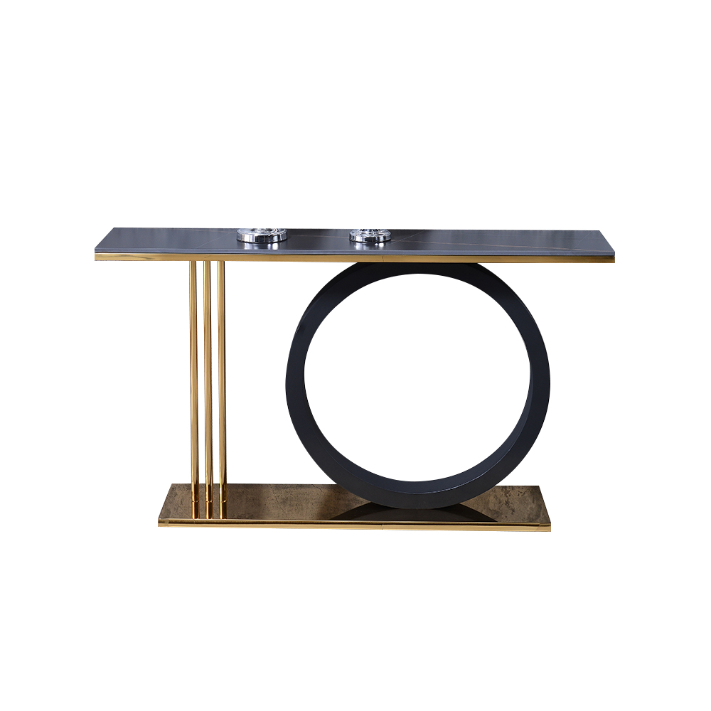 55” Post Modern Geometry Shaped Stone Top & Stainless Steel Frame Console Table