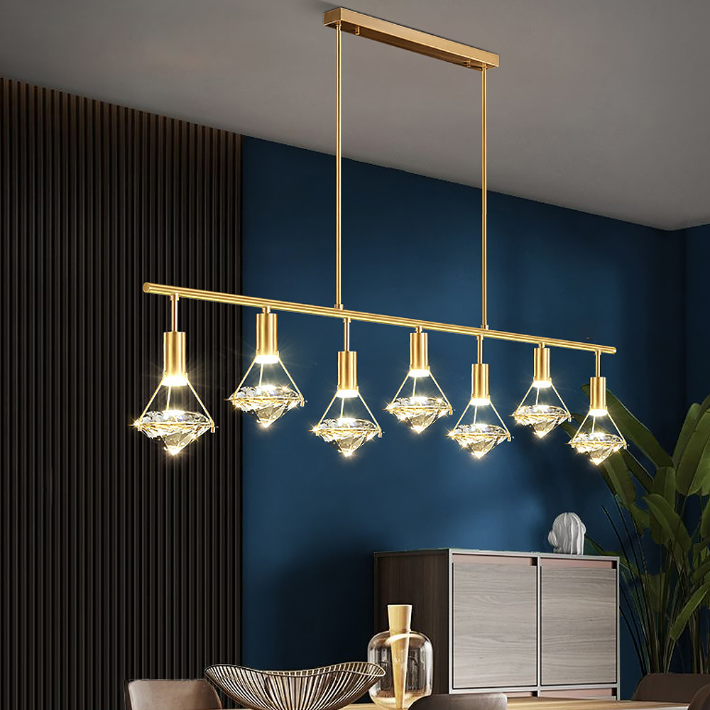 

Modern Linear Brass Glass Diamond Kitchen Island Light 7-Light for Kitchen