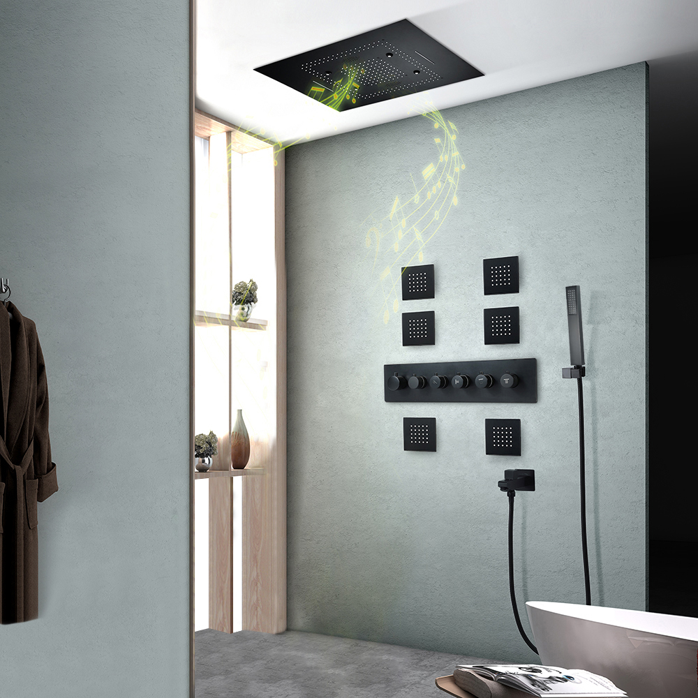

Wall-Mounted 31" Shower System in Black Rainfall 5 Functions