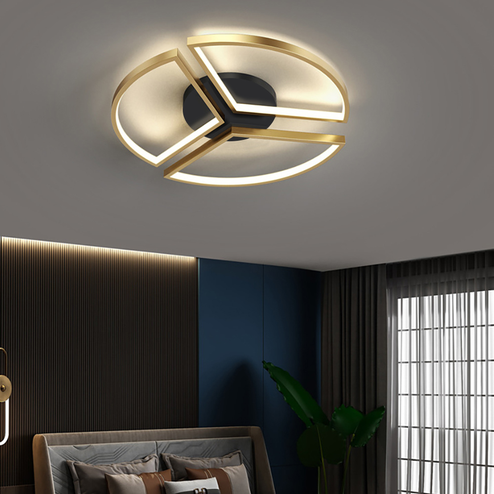Geometric Semi Flush Mount LED Ceiling Light with Golden Frame