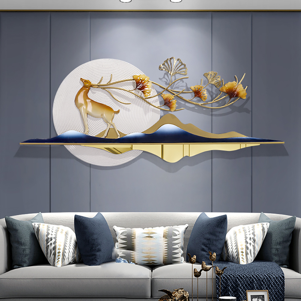 Modern Metal Wall Decor with Hollow-Out Ginkgo Leaves & Deer