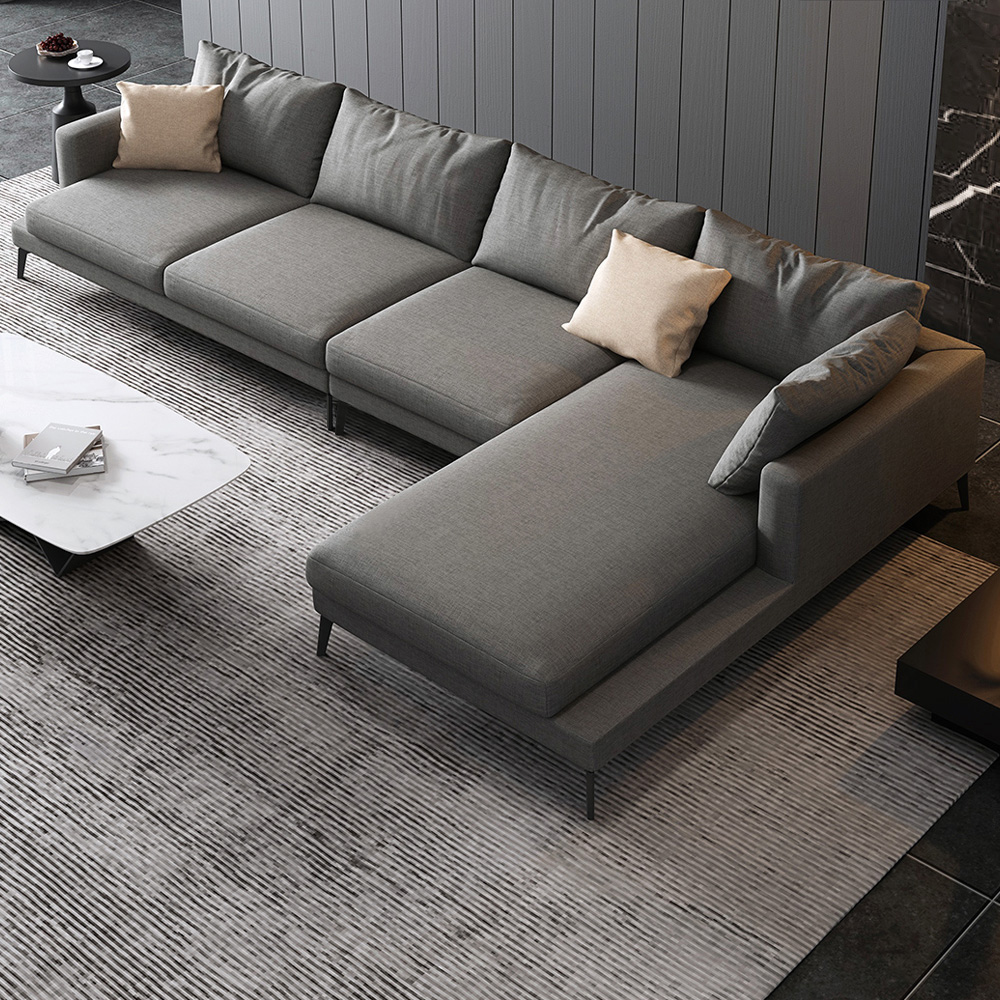 

Modern Deep Gray L-Shaped Sectional Sofa with Linen Upholstery Right-Hand Chaise