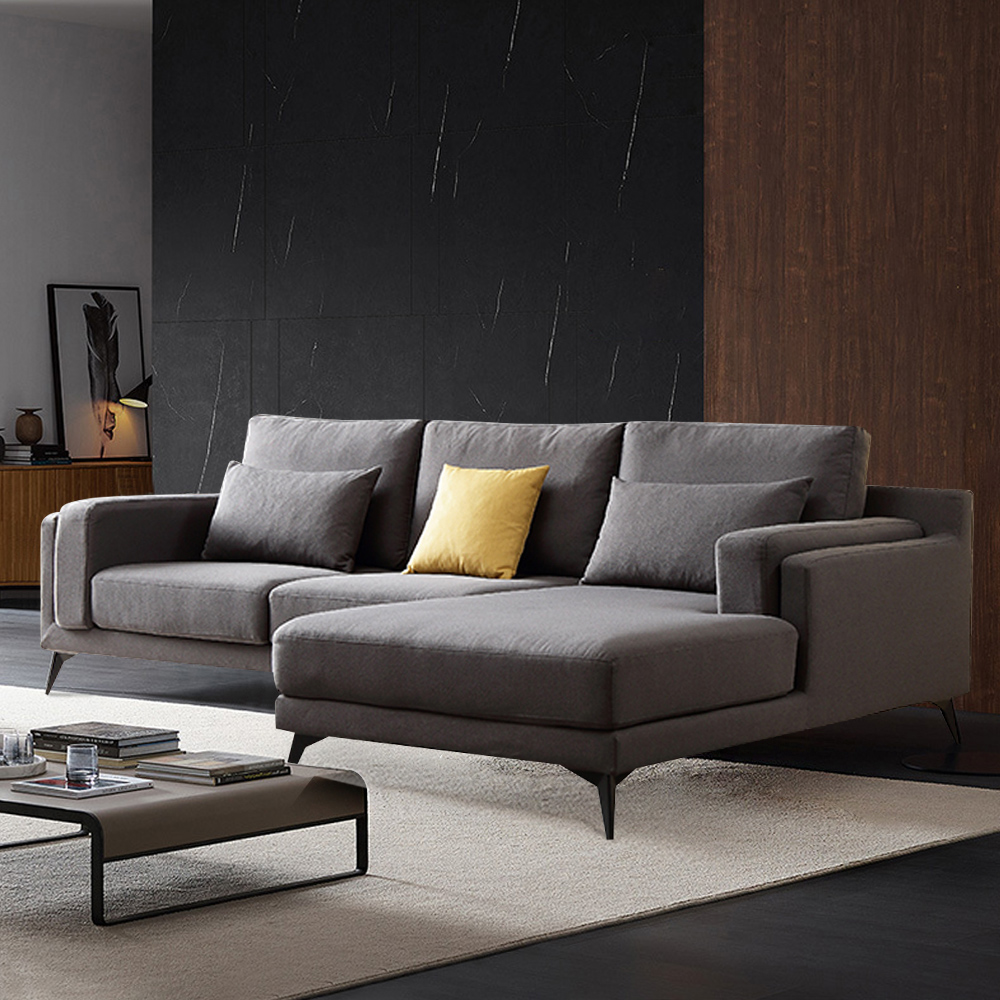 

Modern L-Shaped Sectional Sofa in Deep Gray Linen Upholstery Right-Hand Chaise