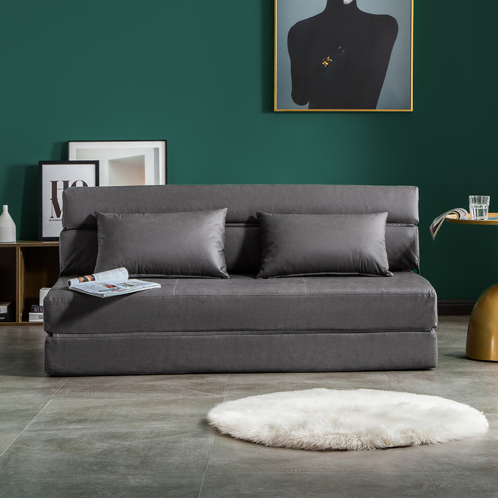 1360 mm Leder-Aire-Schlafsofa in Grau mit umwandelbarem Sofa mit enger Rückenlehne