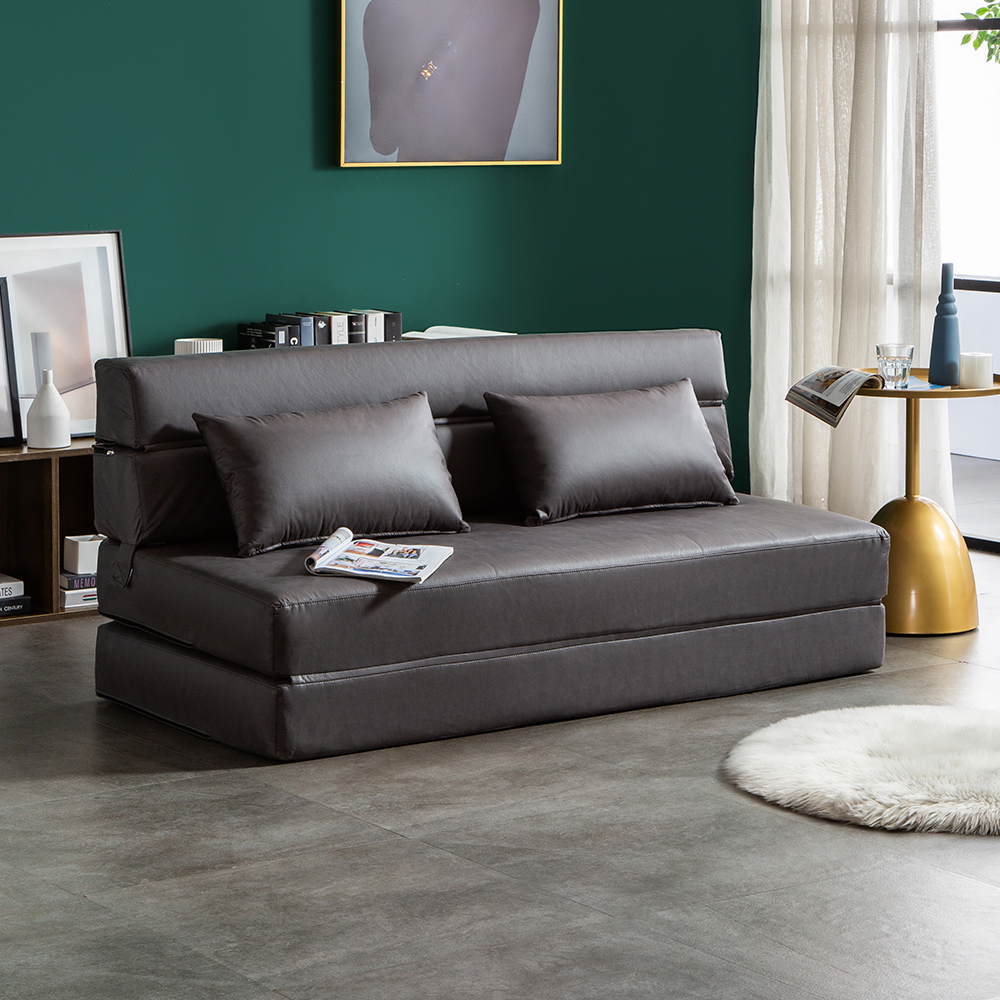 1360mm Leath-aire Sleeper Sofa in Grey with Tight Back Convertible Sofa