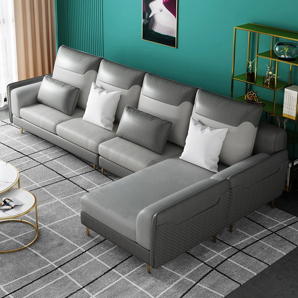 

L-Shaped Modern Sectional Sofa in Gray with Right-Hand Chaise Leath-Aire Upholstery