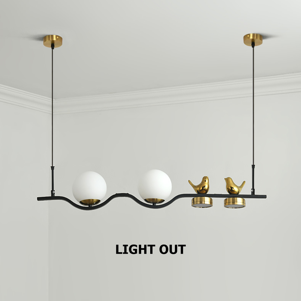 Moderne Glaskugel Shades Kücheninsel Licht in Schwarz & Gold mit 2 Dekor-Vögeln