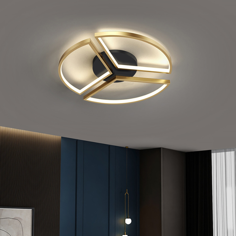 Image of Geometric Semi Flush Mount LED Ceiling Light with Golden Frame