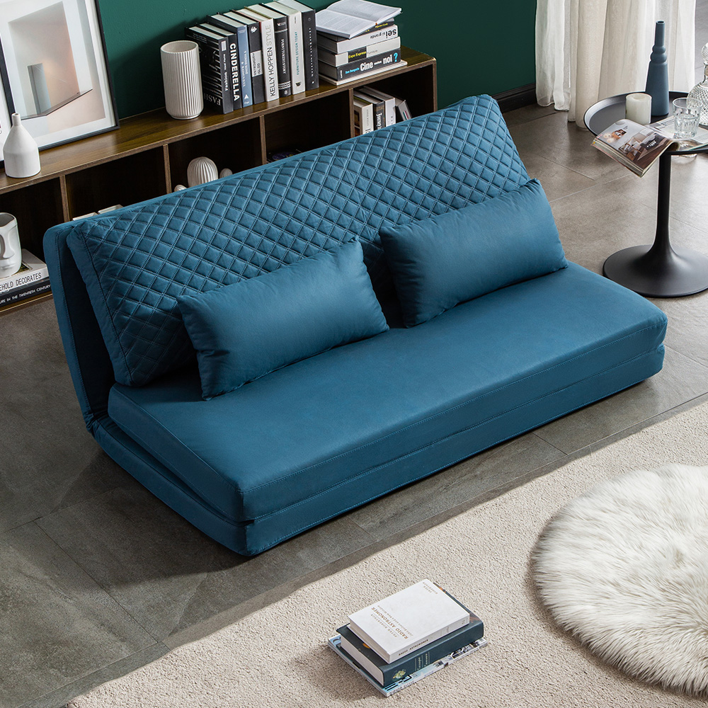 1360mm Armless Sleeper Sofa Leath-aire Upholstered in Blue Convertible Sofa