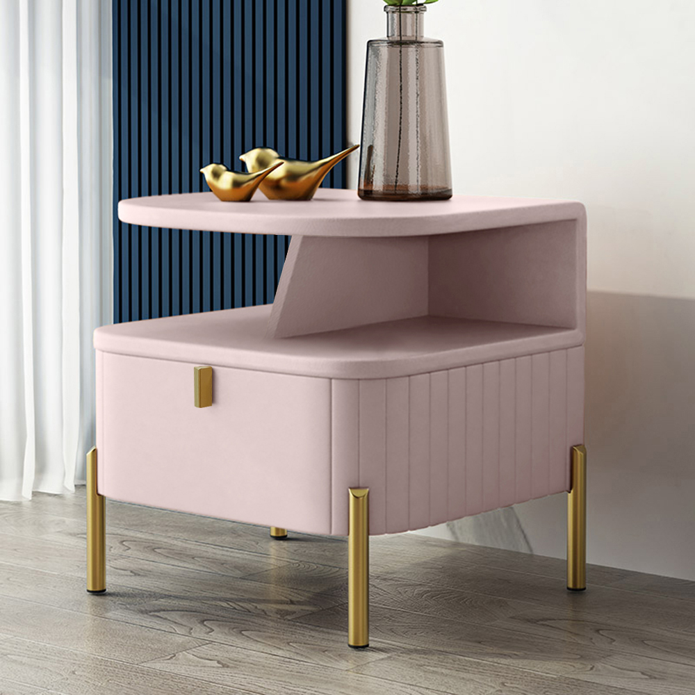 Chic Pink Faux Leather Nightstand Modern Bedside Table with Storage 1-Drawer