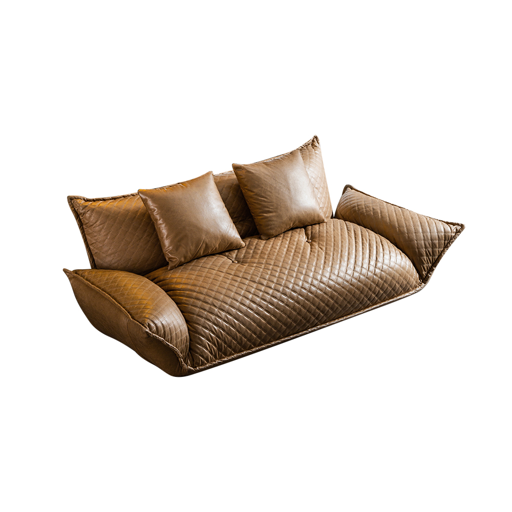 61" Modern Brown Reclining Bean Bag Loveseat with Leath-Aire Upholstery