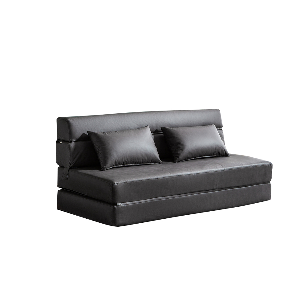 1360 mm Leder-Aire-Schlafsofa in Grau mit umwandelbarem Sofa mit enger Rückenlehne