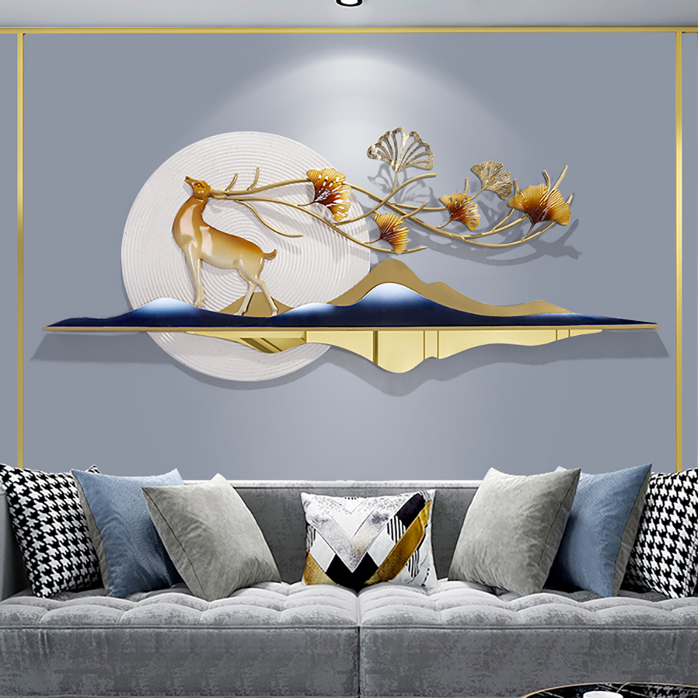 Modern Metal Wall Decor with Hollow-Out Ginkgo Leaves & Deer