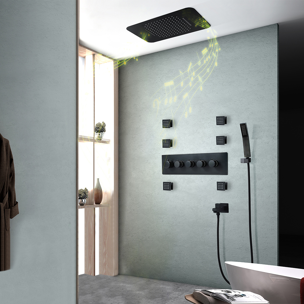 

Wall-Mounted 23" Thermostatic Shower System in Black 4 Functions