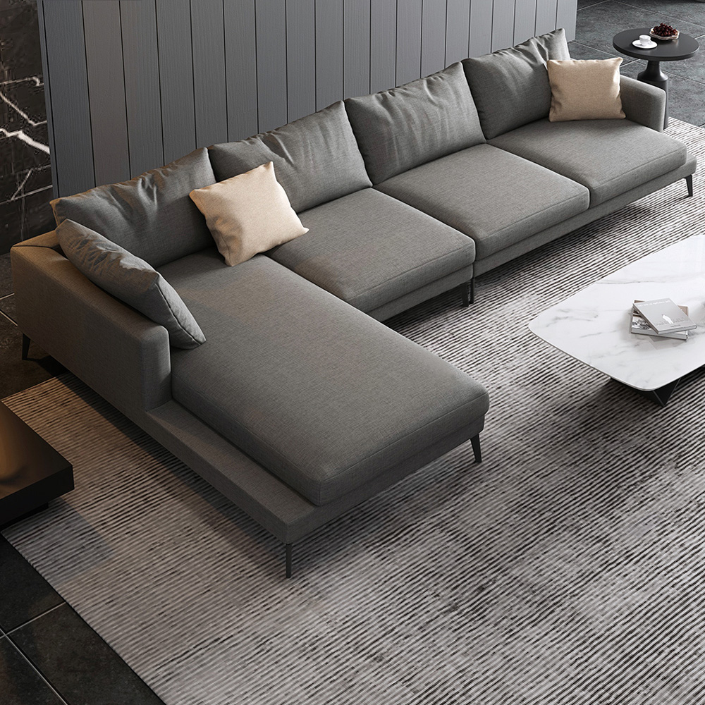 

Modern Deep Gray L-Shaped Sectional Sofa with Linen Upholstery Left-Hand Chaise