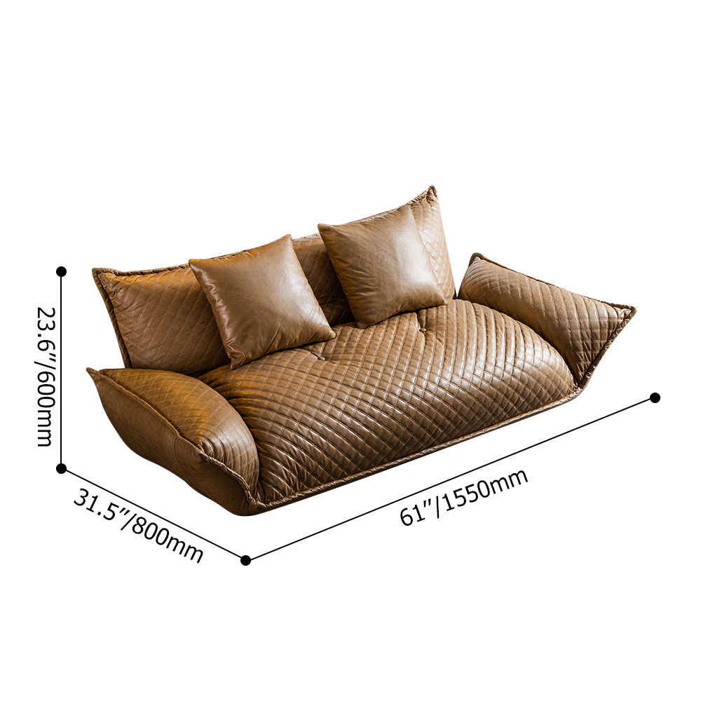 61" Modern Brown Reclining Bean Bag Loveseat with Leath-Aire Upholstery