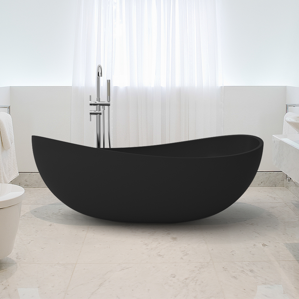 Image of 70" Contemporary Oval Freestanding Stone Resin Soaking Bathtub in Black