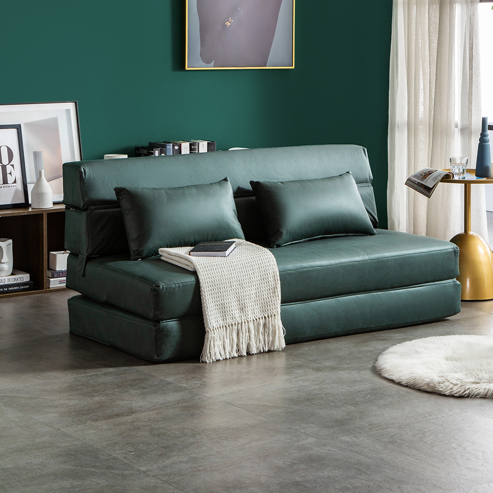 53.5" Leath-aire Sleeper Sofa In Green With Tight Back Convertible Sofa ...