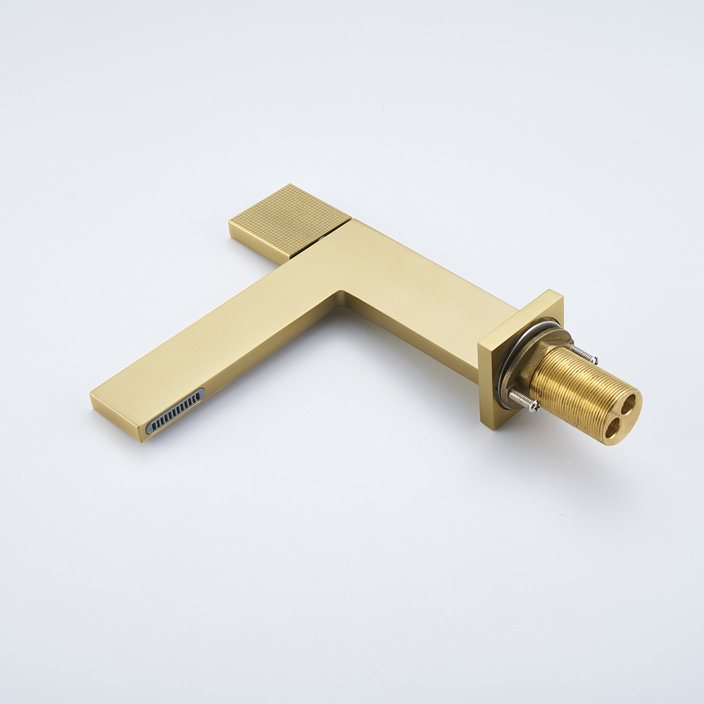 Brushed Gold Modern Single Handle Monobloc Tap Solid Brass Bathroom Basin Mixer Tap