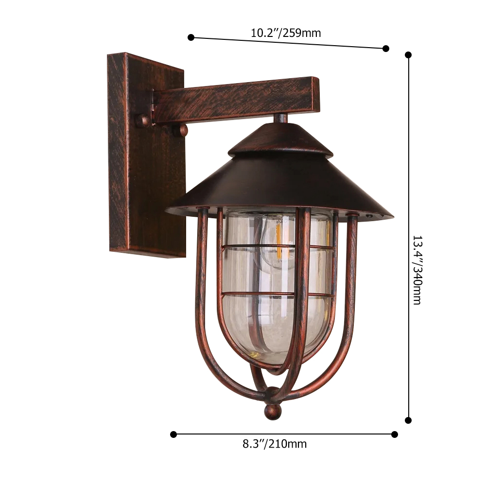 Industrial 1-Light Metal Cage Clear Glass Shaded Nautical Indoor Outdoor Wall Light in Antique Copper