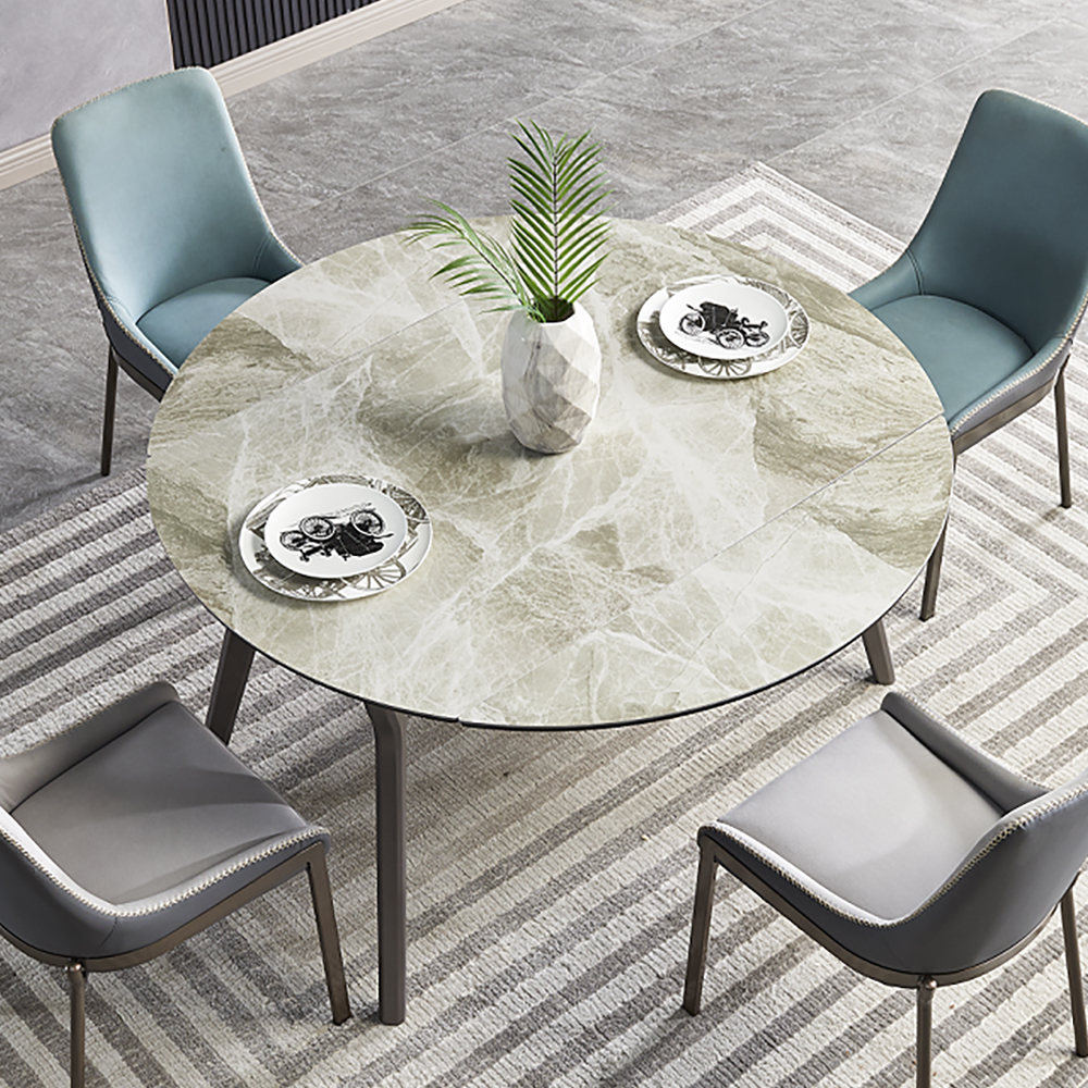 

51.2" Modern Extendable Dining Table for 6 with Stone Top & Leaves in Light Gray