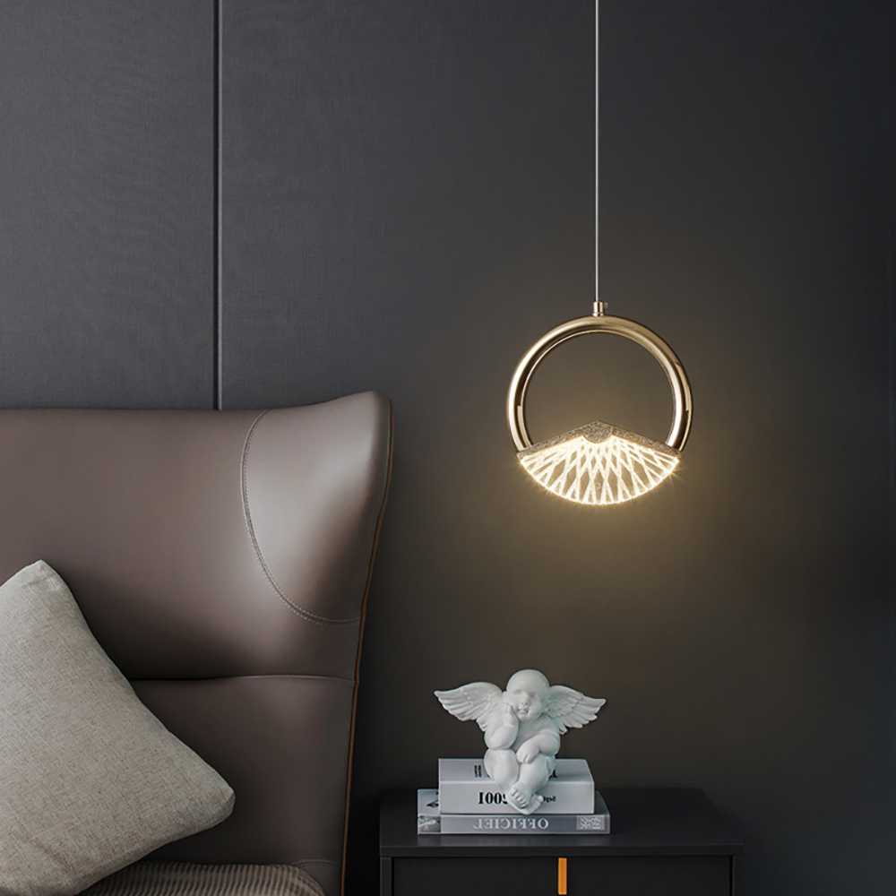 Modern Gold LED Geometric Pendant Light Acrylic Shade Single Light for Bedroom