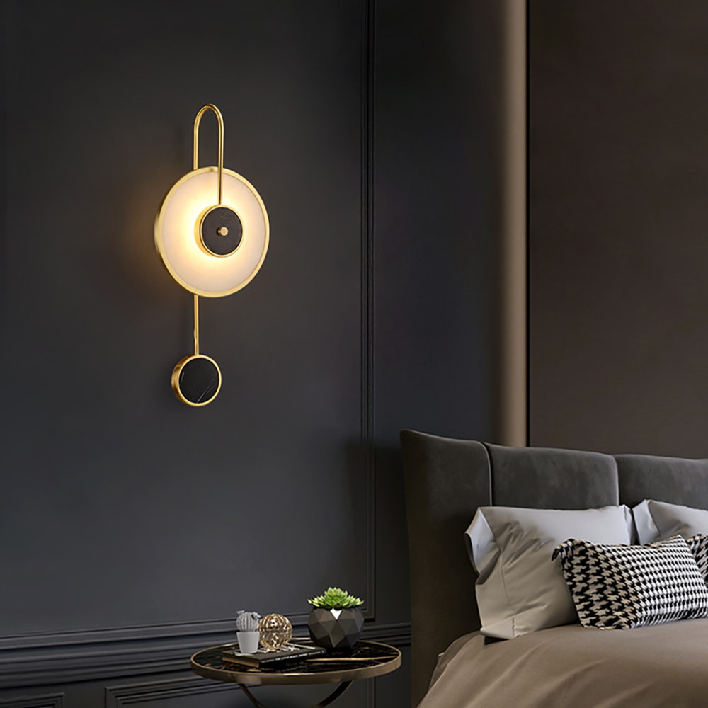 Circular Marble Wall Light LED Armed Sconce in Gold & Black for Living ...