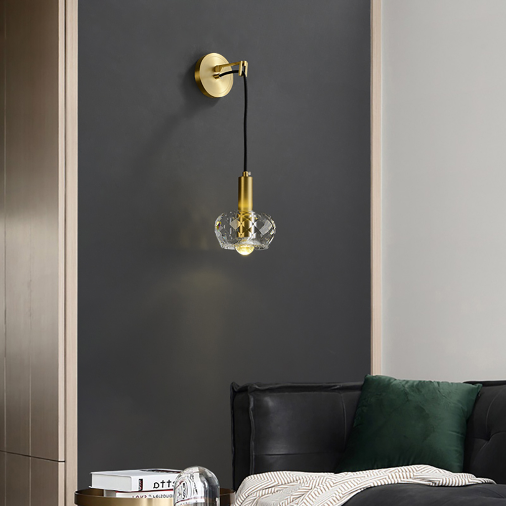 

Minimalist Gold Sconce Light 1-Light Decorative Crystal Wall Sconce