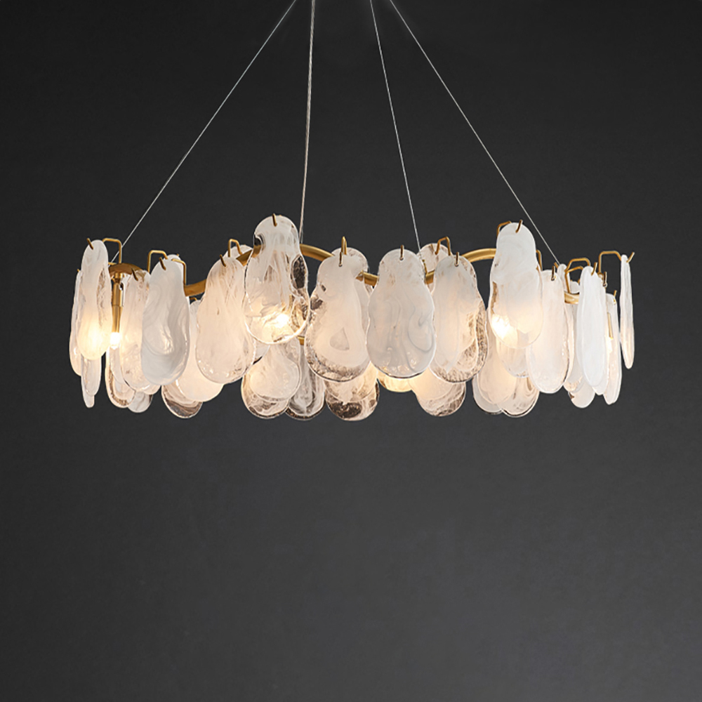 Modern 8-Light Tiered Cloud Glass Chandelier with Adjustable Cables