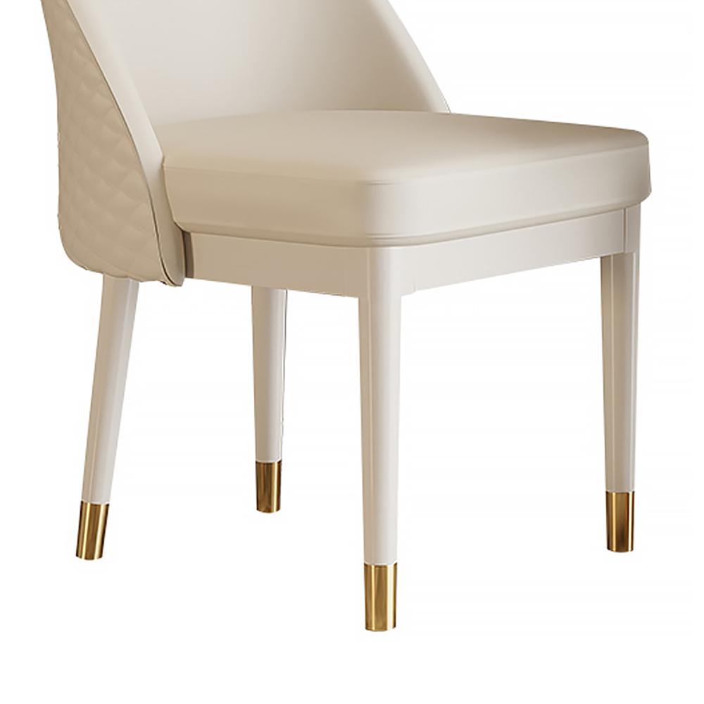 Modern Minimalist Beige Faux Leather Dining Chair in Solid Wood Frame