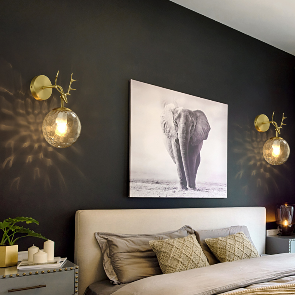 Image of 1-Light Brass Antler Wall Light Armed Wall Sconce with Clear Globe Shade