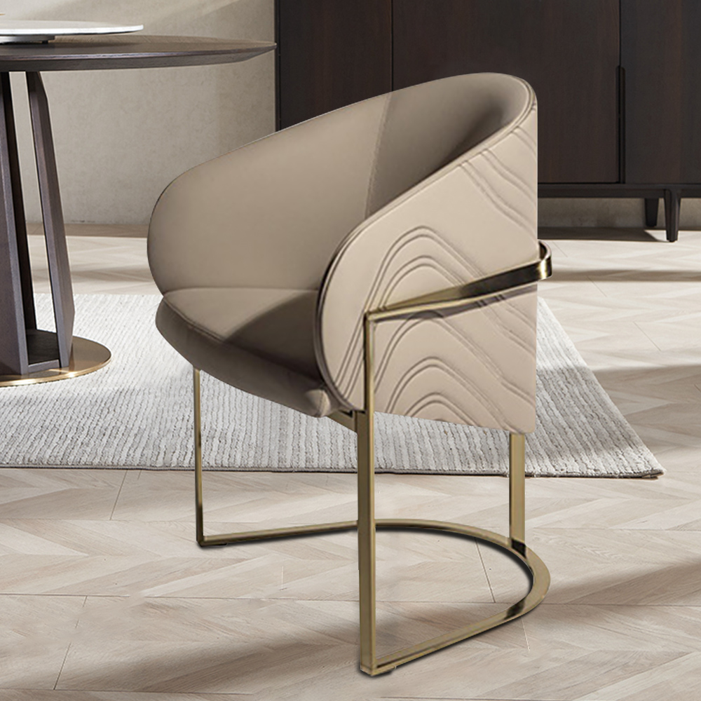 

Modern Beige Faux Leather Upholstered Dining Chair with Stainless Steel Base