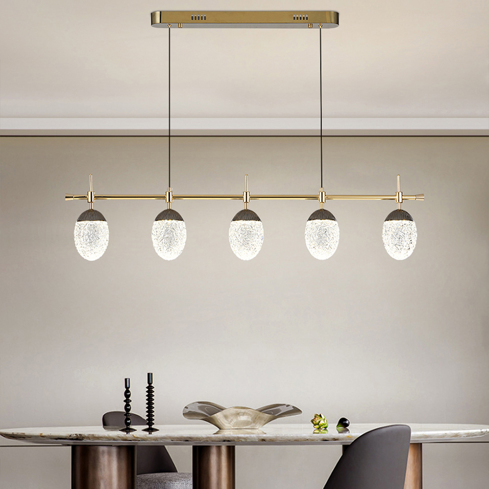 

Modern 5-Light Acrylic LED Kitchen Island Light in Gold 3 Color Mode for Dining Room