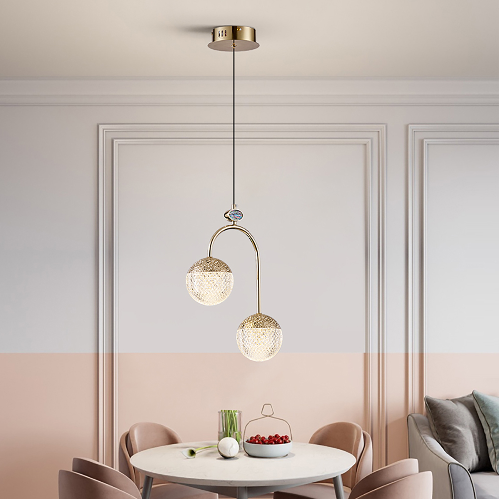 

Modern Gold U-Shape LED Pendant Light 2-Light Acrylic Globe for Living Room and Bedroom