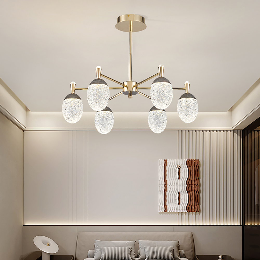 

Modern 6-Light Acrylic LED Chandelier in Gold 3 Color Mode for Living Room and Bedroom