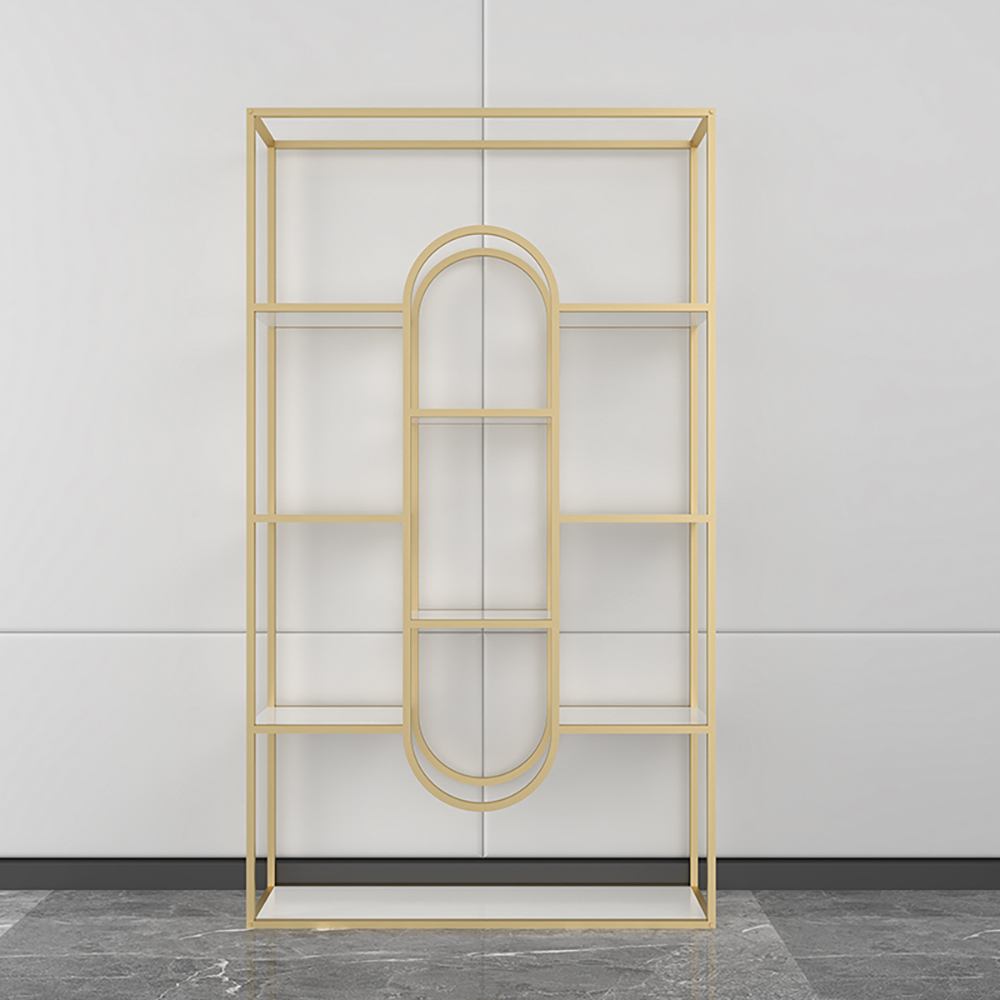 

Modern Gold Bookshelf Freestanding Shelves Wood & Metal Open Bookcase