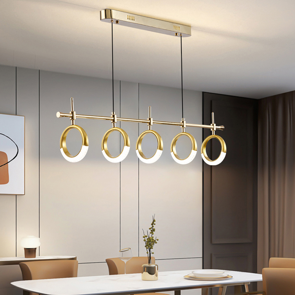 

Linear Acrylic Gold LED Kitchen Island Light 5-Light for Dining Room