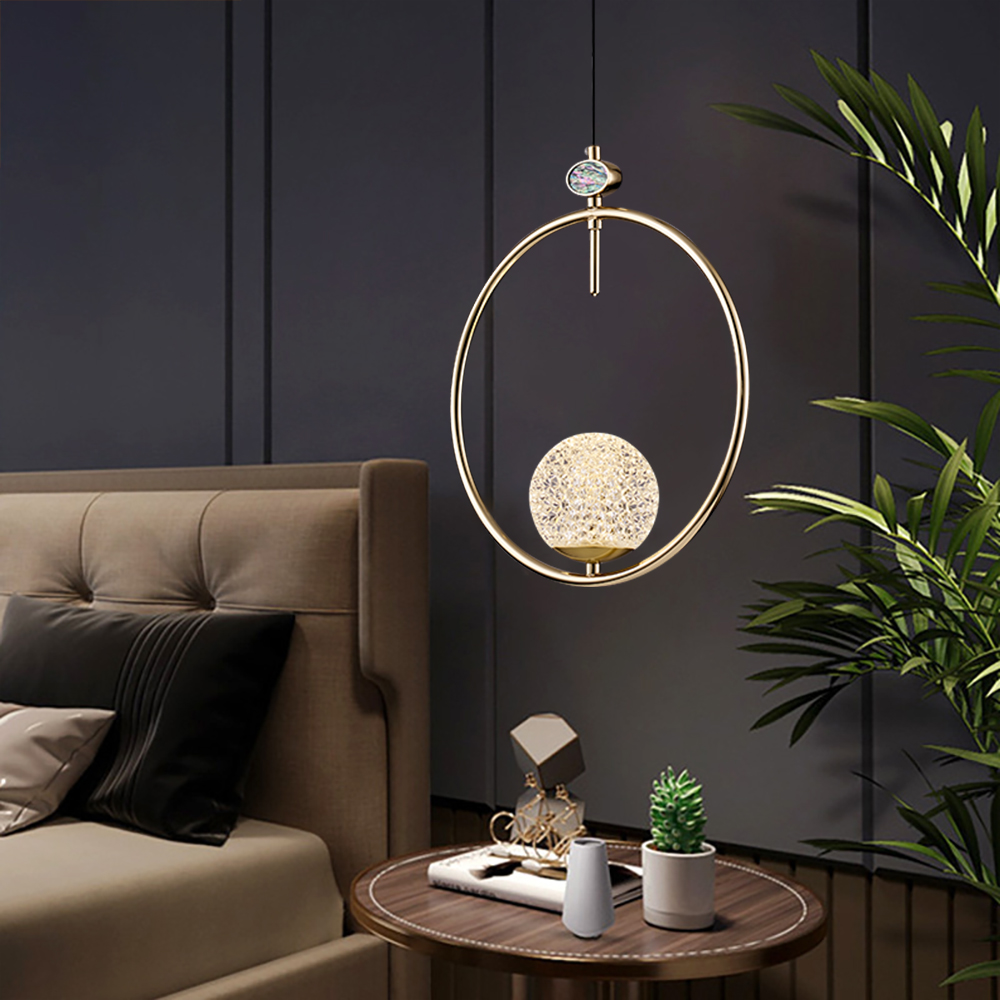 

Gold 1-Light LED Geometric Pendant Light Acrylic Globe for Bedroom and Living Room