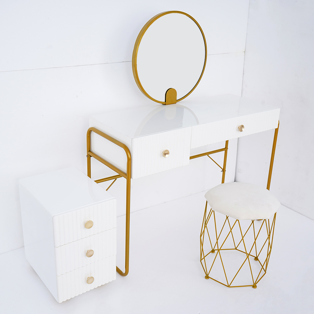 Modern White Makeup Vanity Set with Cabinet & Stool & Mirror 4-Piece ...