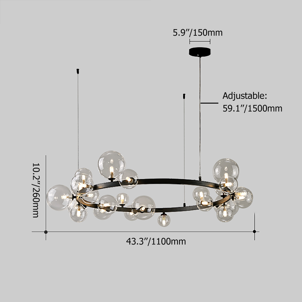 Modern Black Glass Bubble Chandelier 24-Light for Living Room and Dining Room