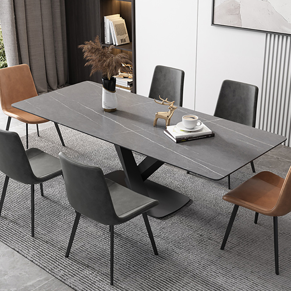70.9" Modern Rectangle Stone Top Dining Table with Carbon Steel Base