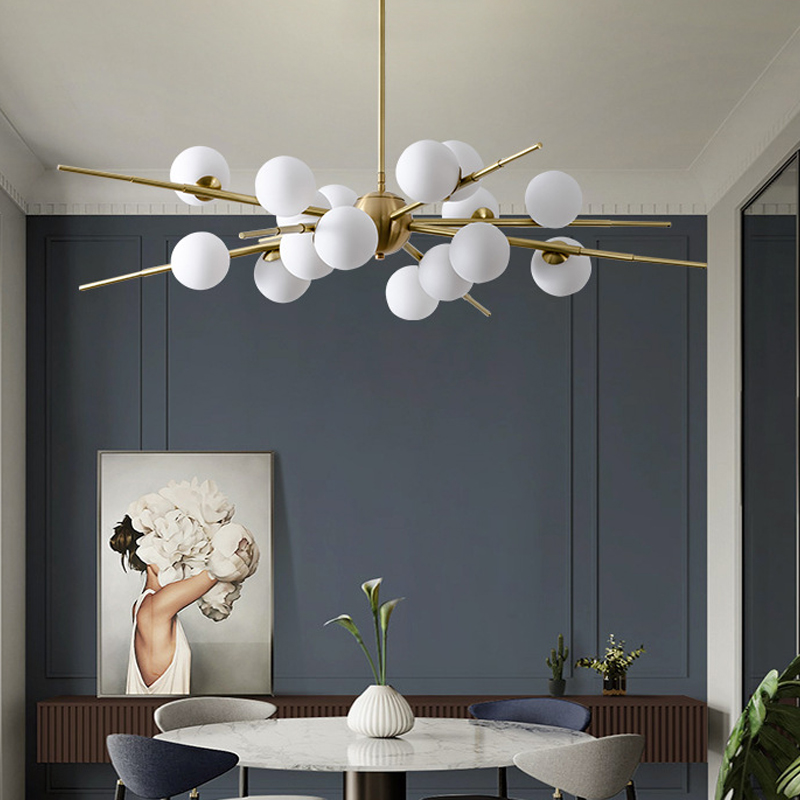 Modern 16-Light Glass Globe Sputnik Chandelier in Brass for Living Room and Bedroom