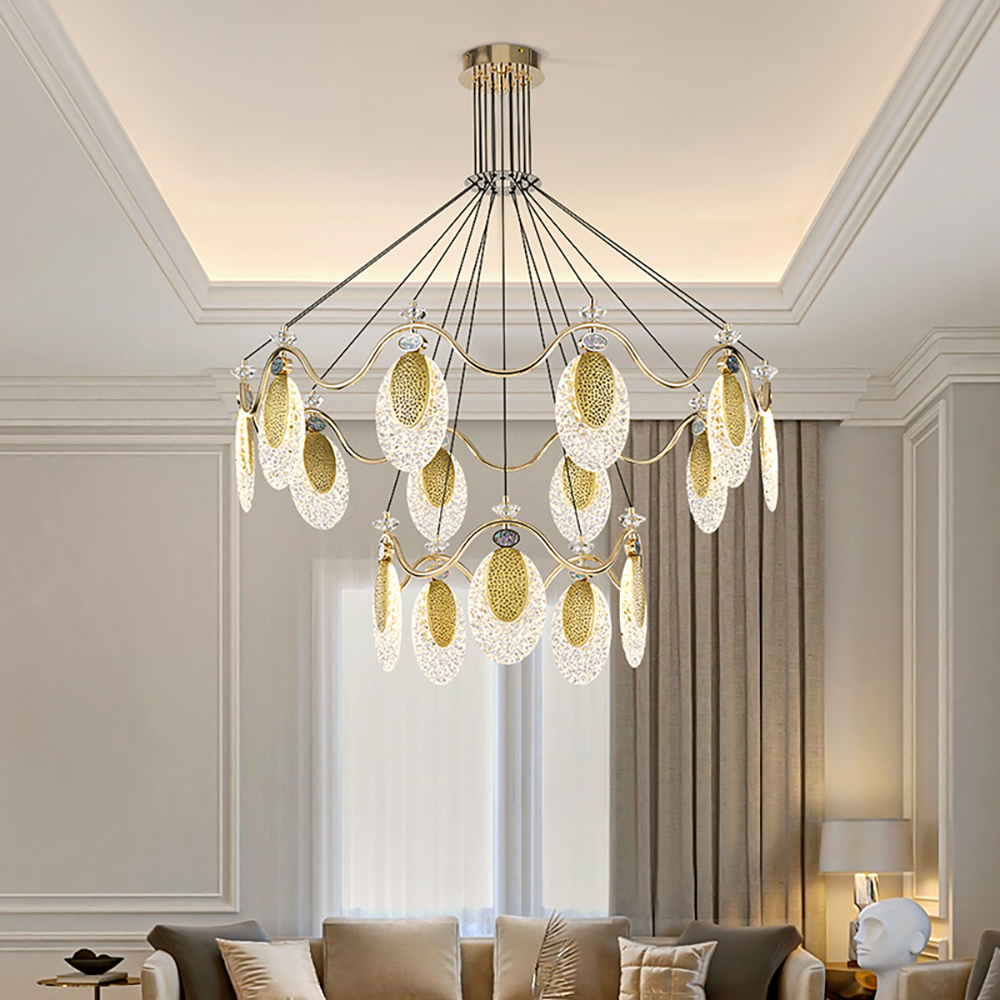 

Modern Gold LED Chandelier 15-Light with Adjustable Cables for Living Room and Bedroom