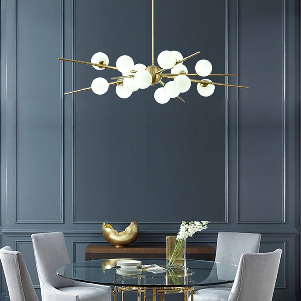 Modern 16-Light Glass Globe Sputnik Chandelier in Brass for Living Room and Bedroom