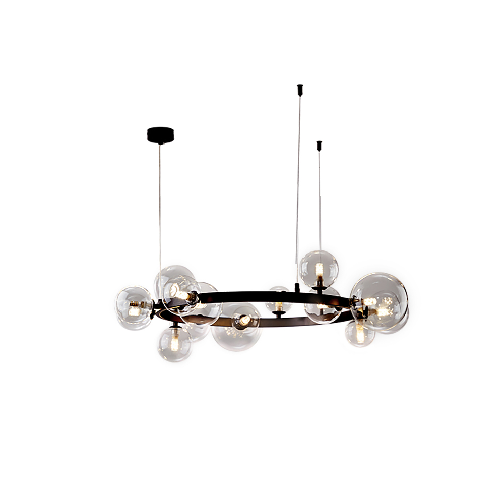 Modern Black Glass Bubble Chandelier 15-Light for Living Room and Dining Room