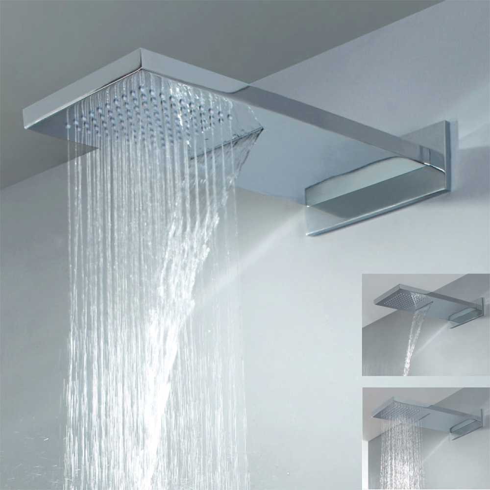 

Luxury Stainless Steel Square Dual Function Waterfall Rain Shower Head in Polished Chrome