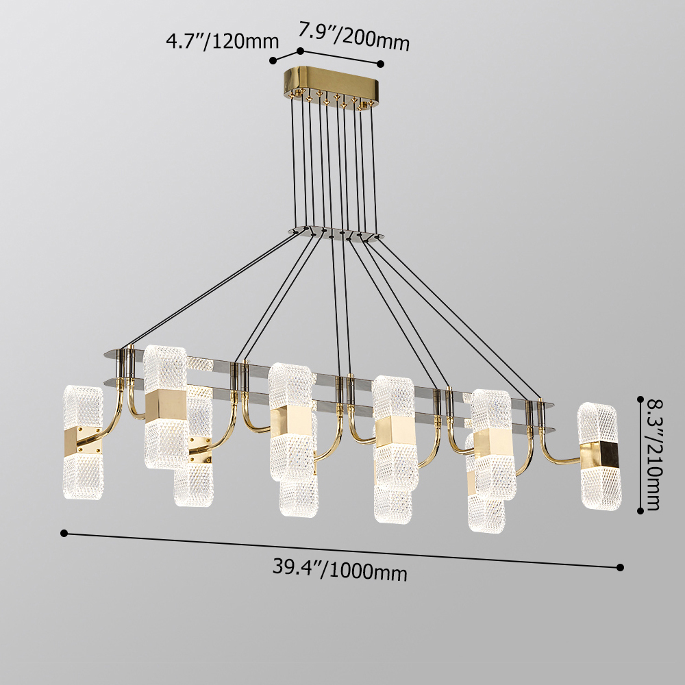 Gold 10-Light Acrylic LED Kitchen Island Light 3 Color Mode for Dining Room