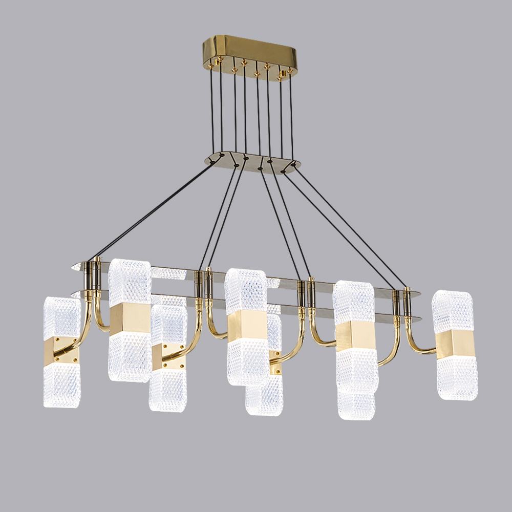 Gold 8-Light Acrylic LED Kitchen Island Light 3 Color Mode for Dining Room
