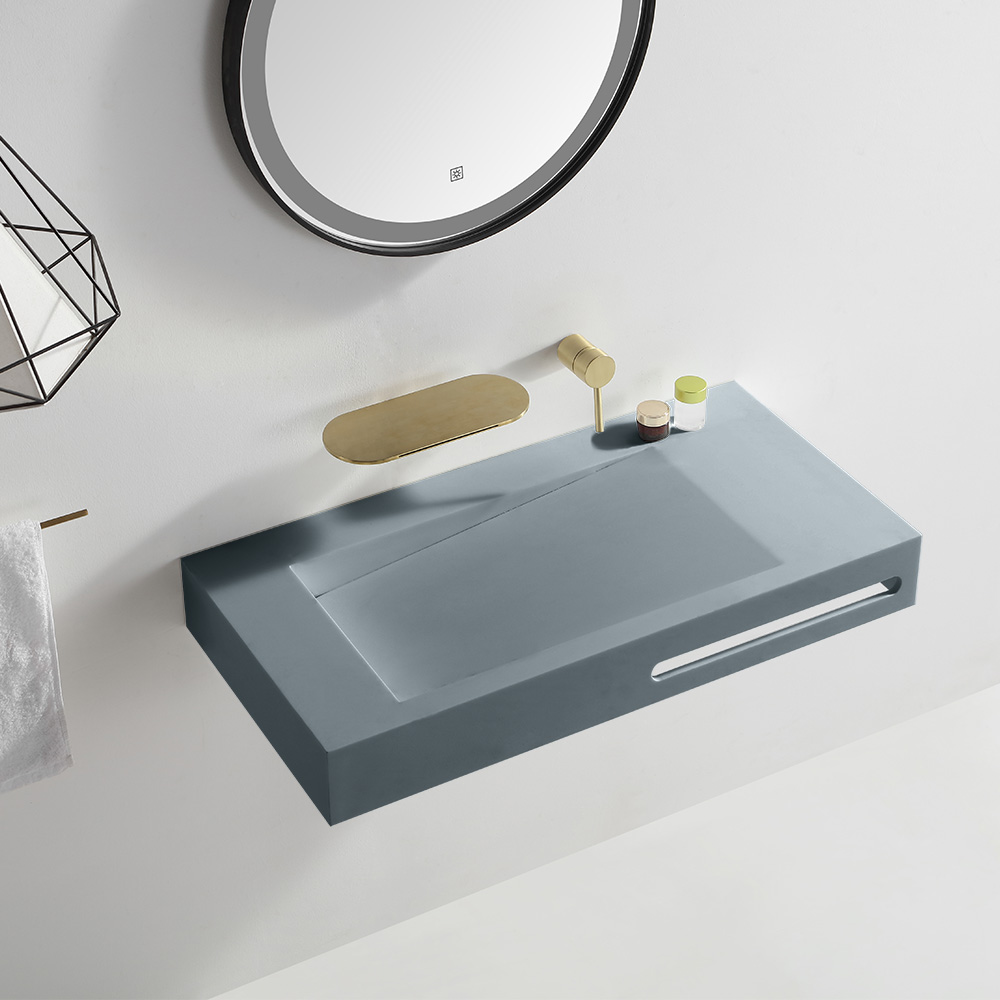 

Wall-Hung Rectangular Bathroom Sink Stone Resin in Gray